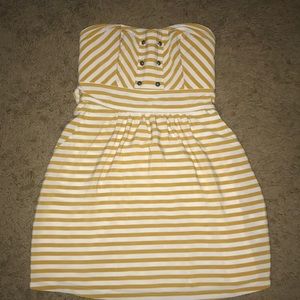 Mustard and white summer mini dress
